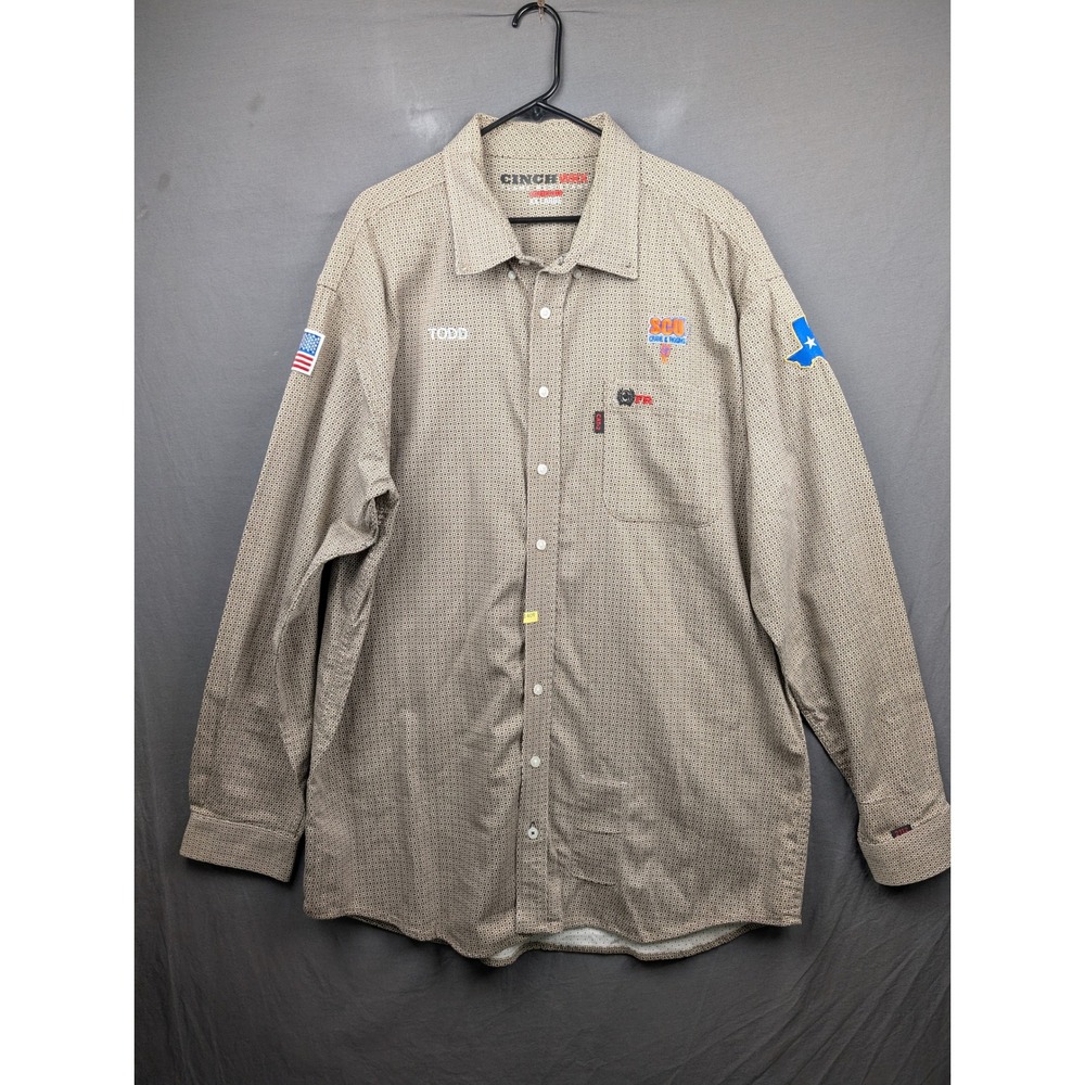 Cinch WRX Mens‎ Flame Resistant Work Shirt Tan Geometric Pattern XXL